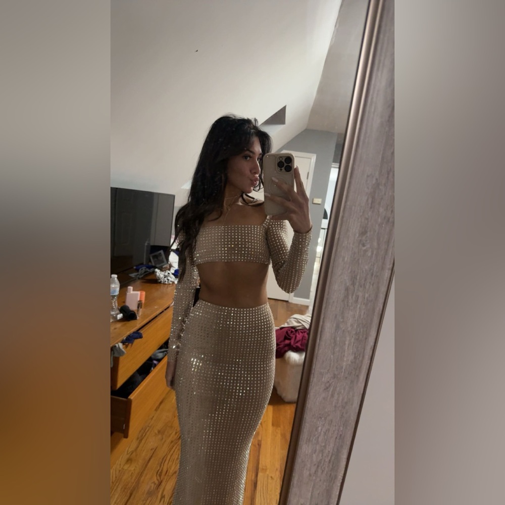 White Fox Boutique Sparkling Beige Maxi Dress